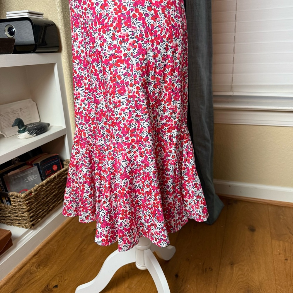 J Crew & Liberty London Wiltshire Floral Ruffle Hem Midi Dress Sz 0 - Picture 8 of 11